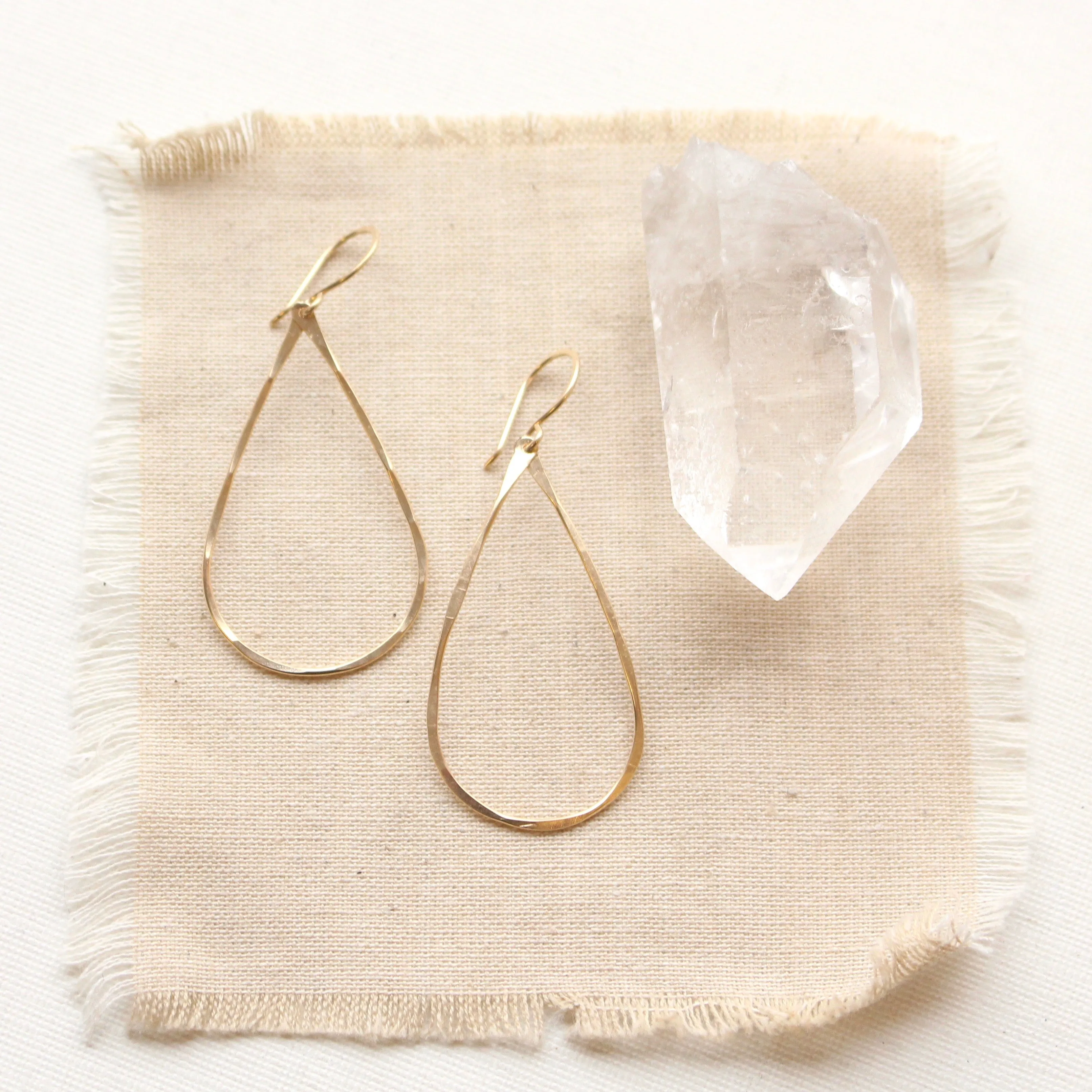 Forged Gold Teardrop Hoop Earrings