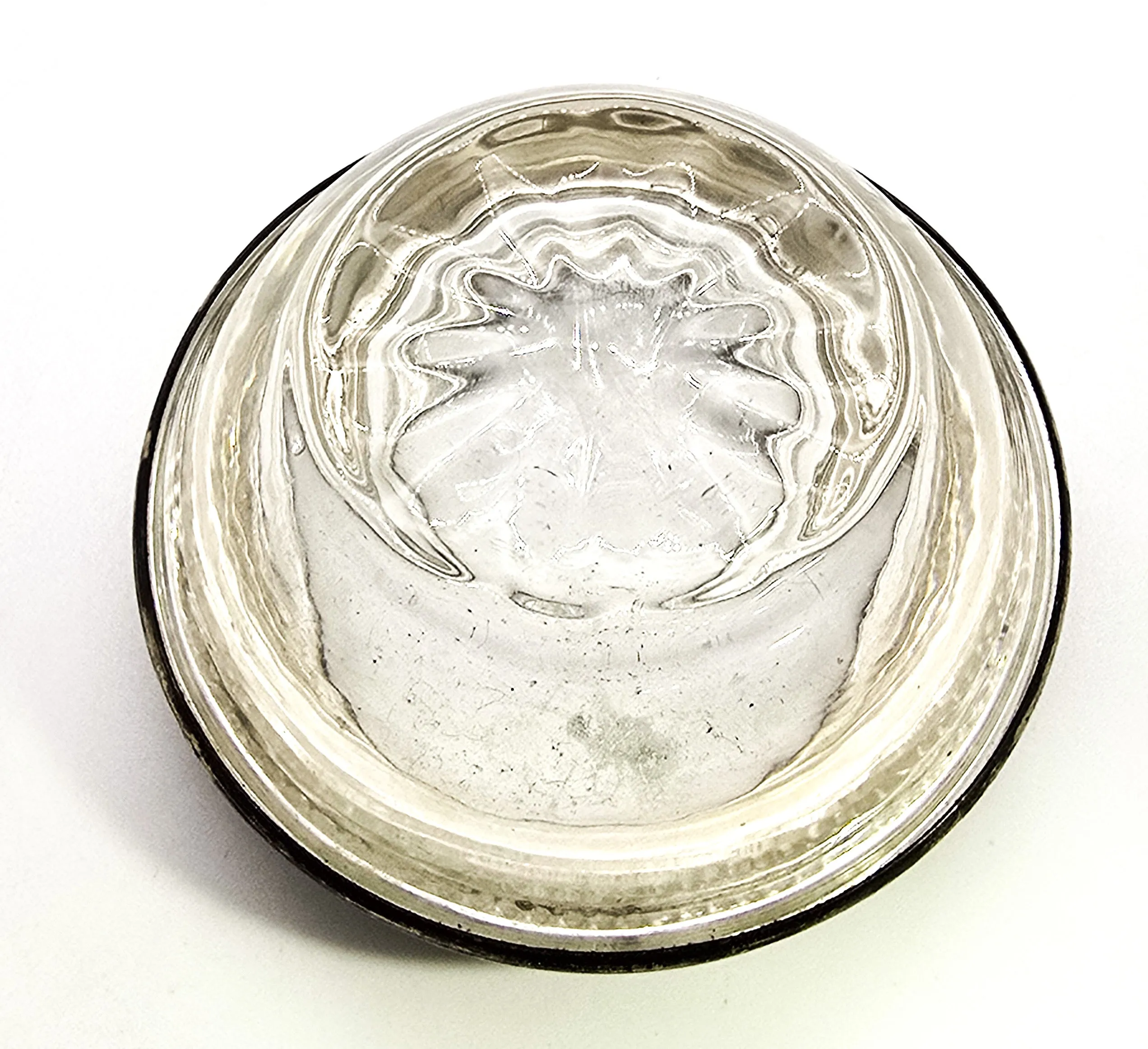 Frank M Whiting Manganese glass sterling silver lipped vintage table top salt cellar