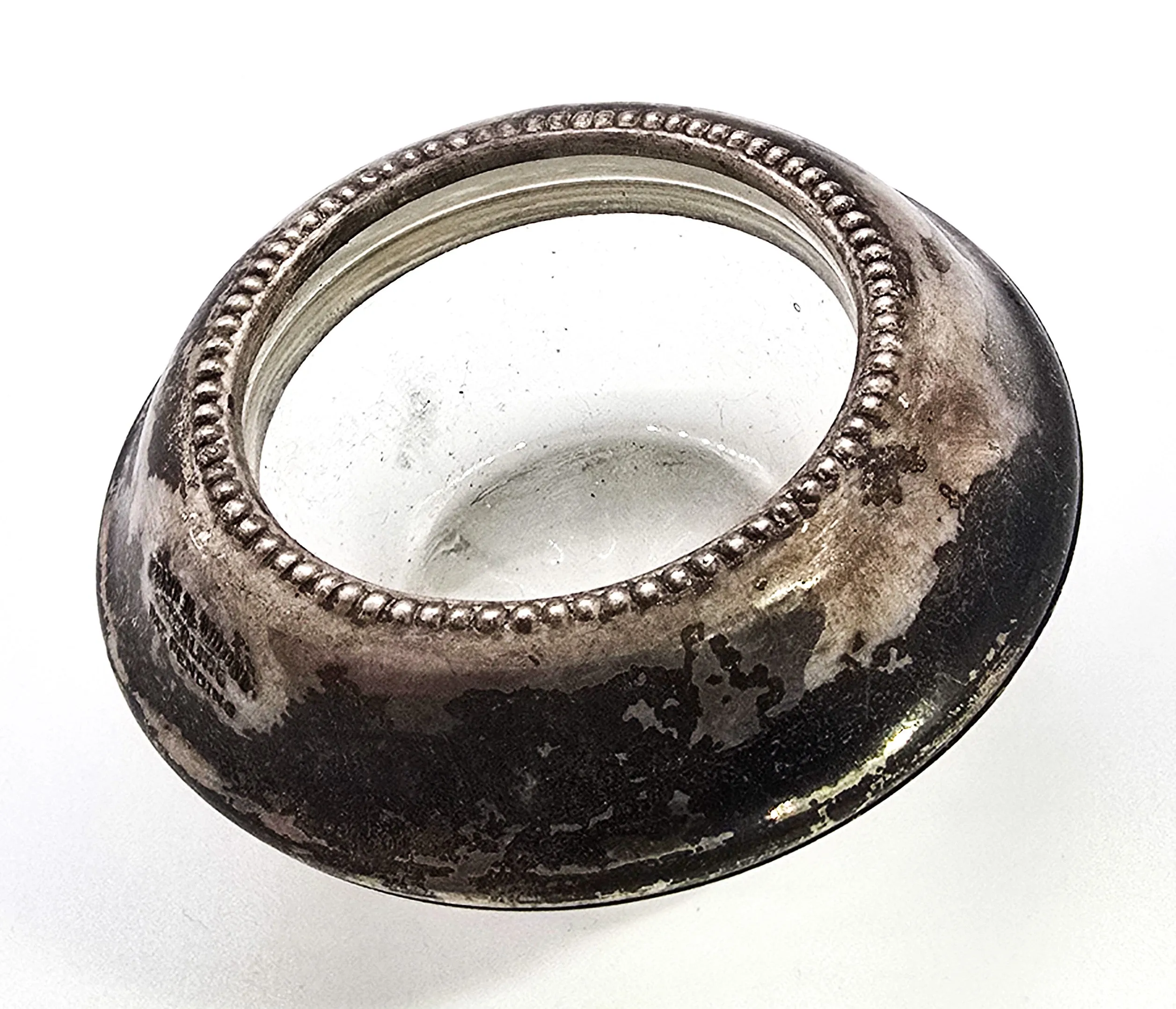 Frank M Whiting Manganese glass sterling silver lipped vintage table top salt cellar