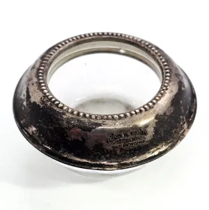Frank M Whiting Manganese glass sterling silver lipped vintage table top salt cellar