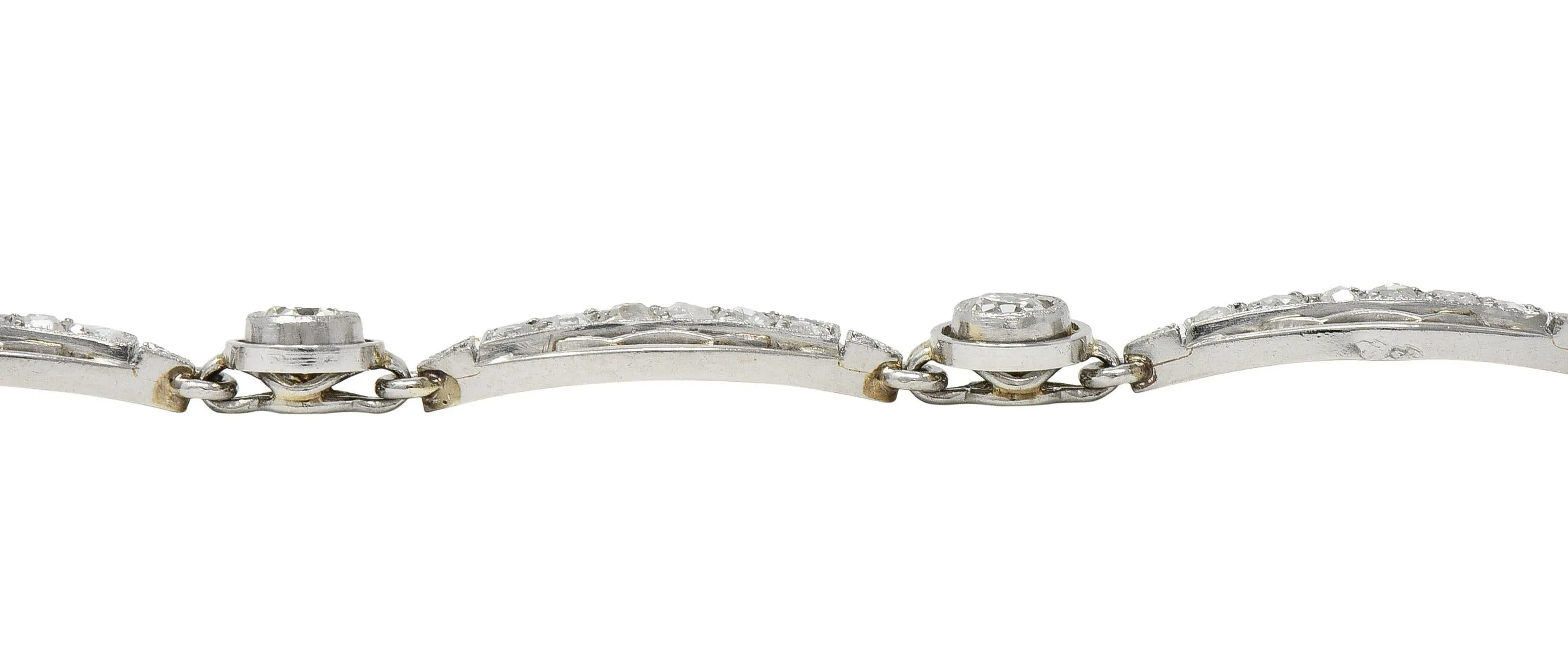 French Art Deco Old European Cut Diamond Platinum Vintage Fancy Link Line Bracelet