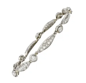 French Art Deco Old European Cut Diamond Platinum Vintage Fancy Link Line Bracelet