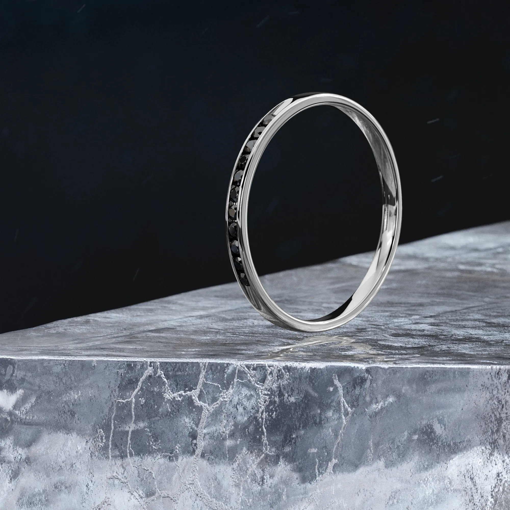 Galactic Twilight delicate Natural Black Diamond Ring