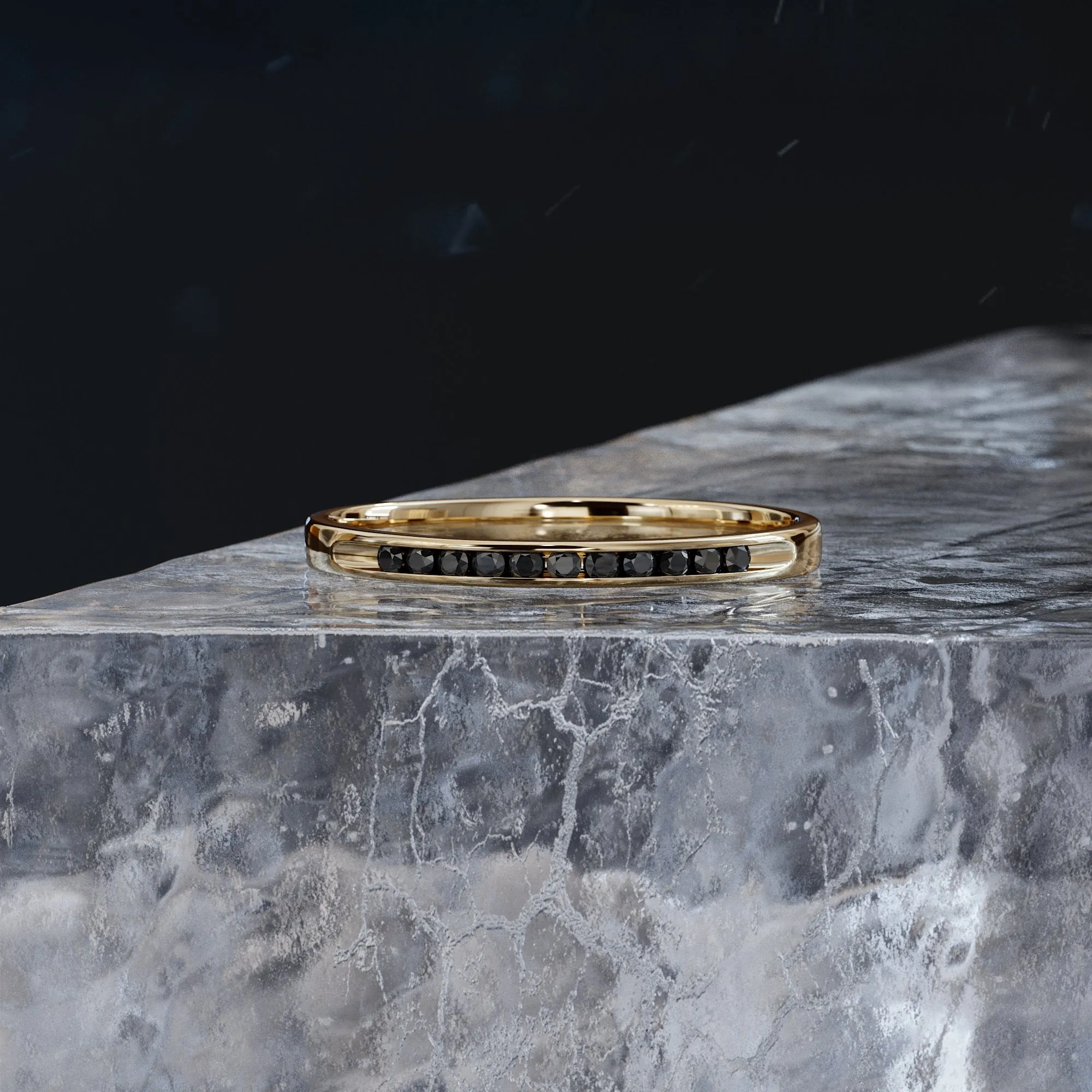 Galactic Twilight delicate Natural Black Diamond Ring