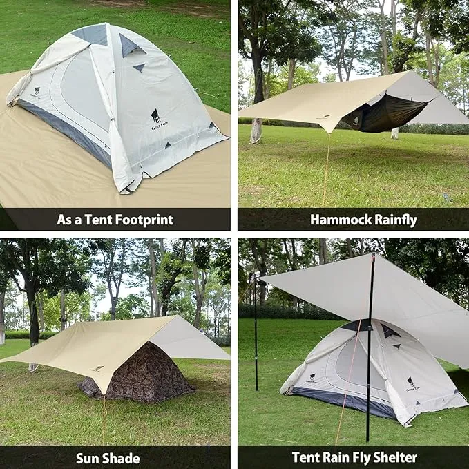 GEERTOP Large Camping Tent Tarp 17 x 10 ft Outdoor Waterproof Hammock Rain Fly Backpacking Tent Tarp Shelter for Survival Travel Khaki (Not Includes Poles)