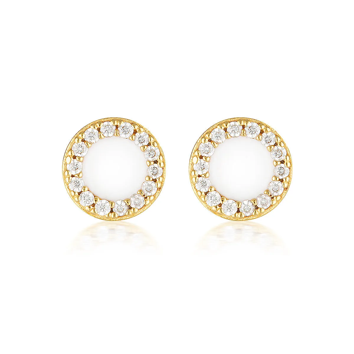 GEORGINI REFLECTION ENAMEL STUD EARRINGS GOLD & WHITE