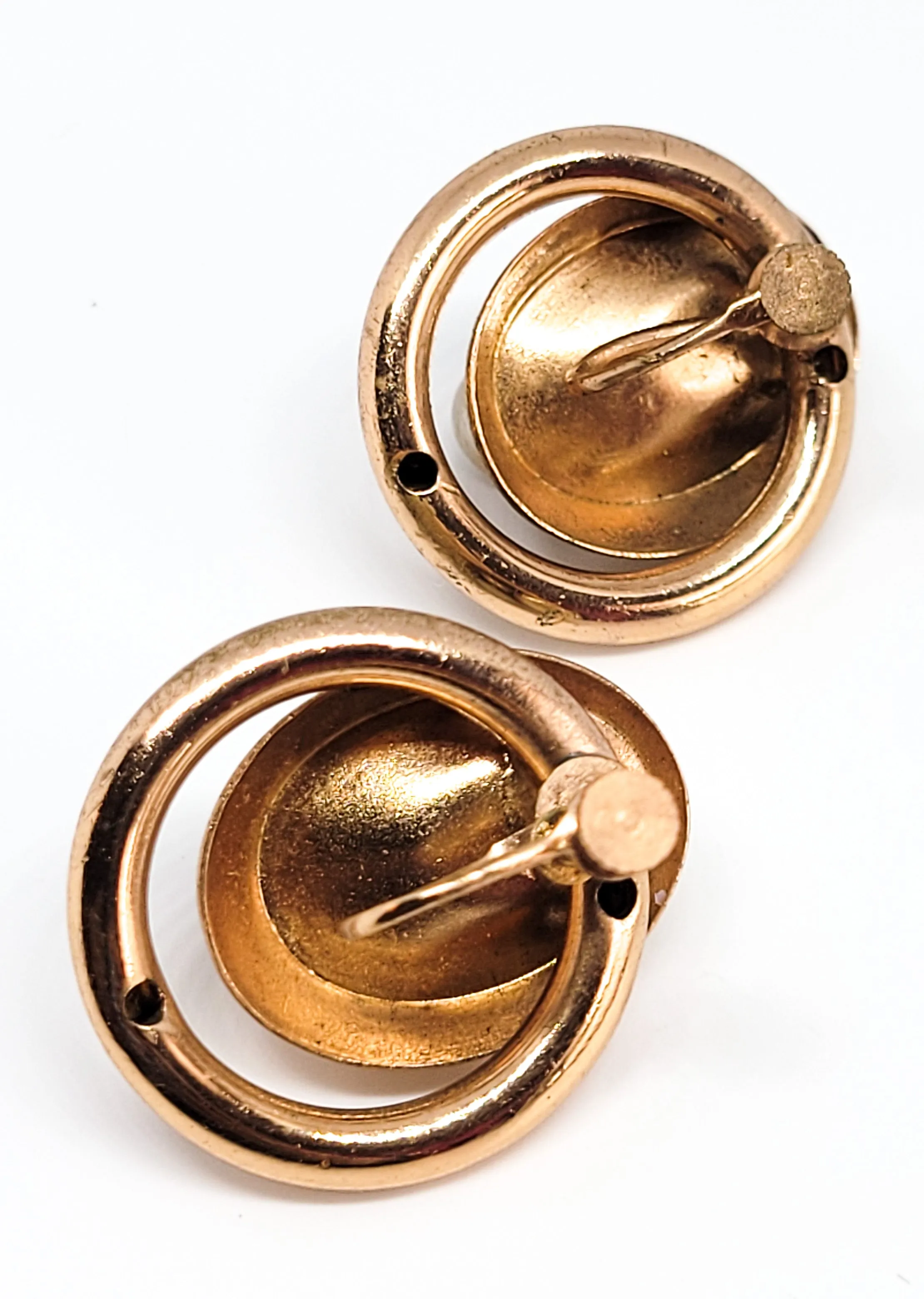 Gold filled faux pearl and rhinestone vintage hoops screw back earrings
