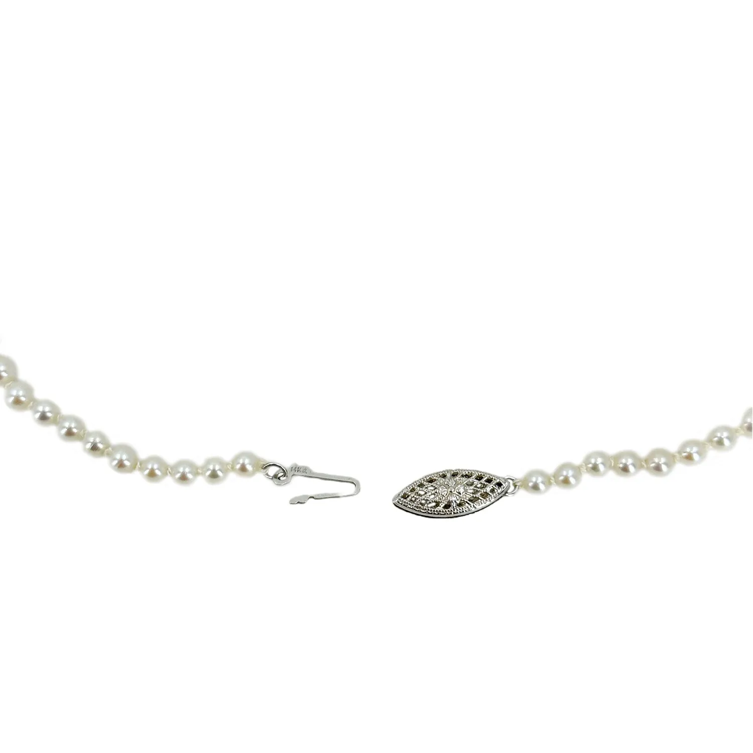 Graduated Mid-Century Japanese Saltwater Cultured Akoya Pearl Vintage Necklace Strand - 14K White Gold 20.25 Inch