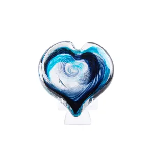 Hand Blown Glass Cremation Heart with Ashes | Deep Sea