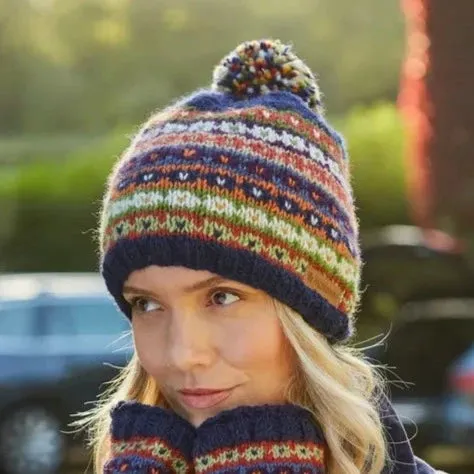 Hand Knit Beanie - Navy Fairisle