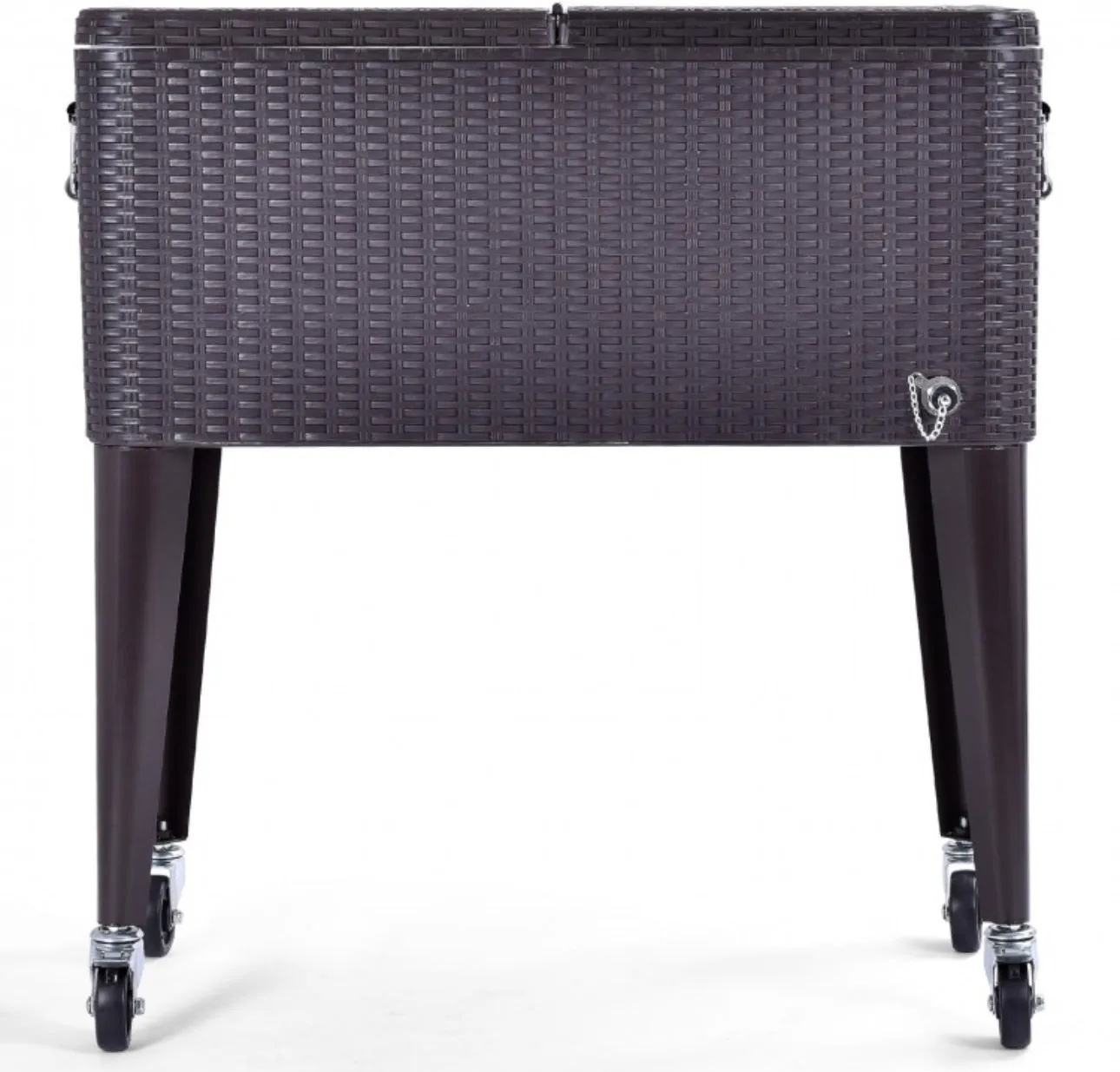 Heavy Duty Patio Super Cool Rattan Rolling Party Cooler Cart | Bottle Opener With Catcher | Handle | Rolling Wheels |