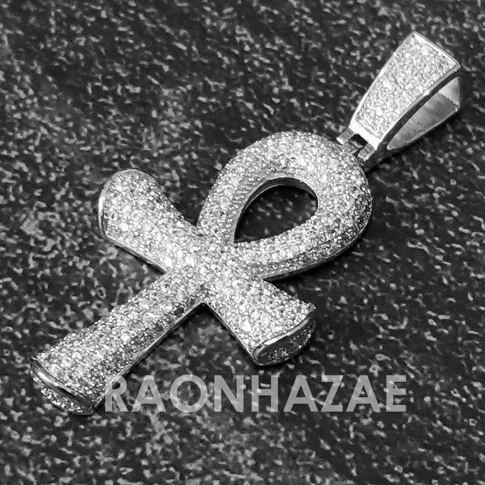 Hip Hop Blinged Out Ankh Cross Pendant w/ 5mm Miami Cuban Chain