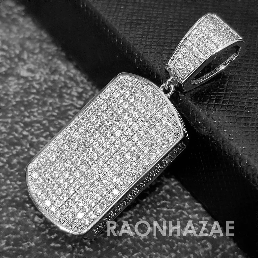 Hip Hop Blinged Out Dog Tag Pendant w/ 5mm Miami Cuban Chain