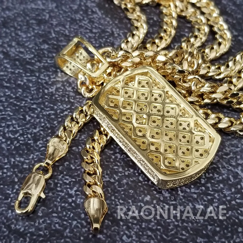 Hip Hop Blinged Out Dog Tag Pendant w/ 5mm Miami Cuban Chain