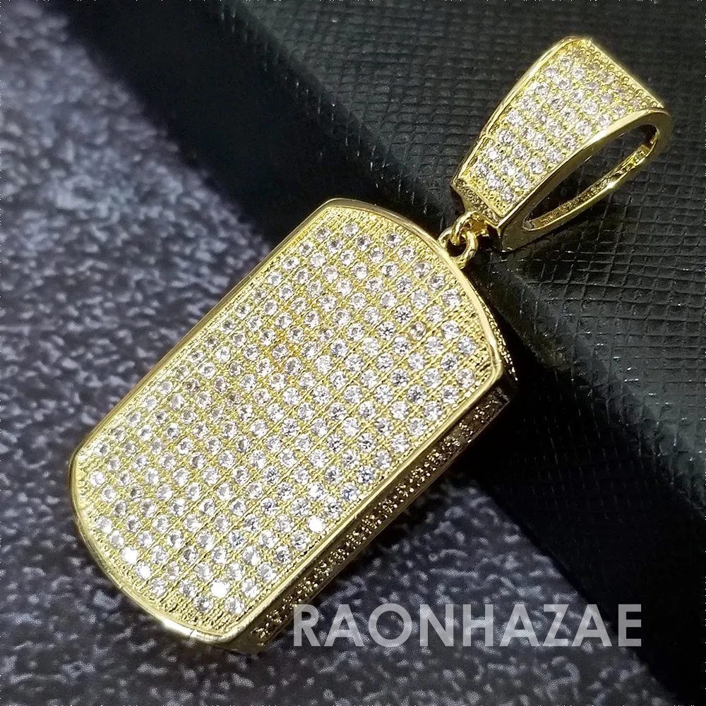 Hip Hop Blinged Out Dog Tag Pendant w/ 5mm Miami Cuban Chain