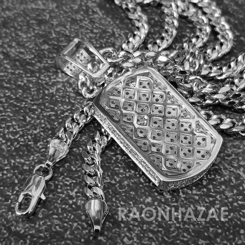 Hip Hop Blinged Out Dog Tag Pendant w/ 5mm Miami Cuban Chain