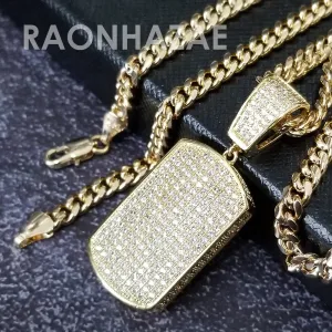 Hip Hop Blinged Out Dog Tag Pendant w/ 5mm Miami Cuban Chain