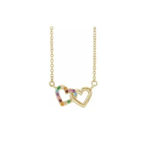 Interlocking Gemstone Rainbow Heart Necklace