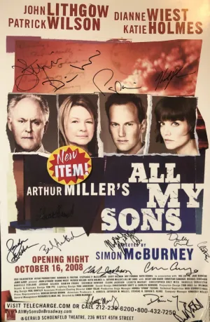 John Lithgow and Dianne Wiest, Cast Autographed signed photo "All my sons" play Poster