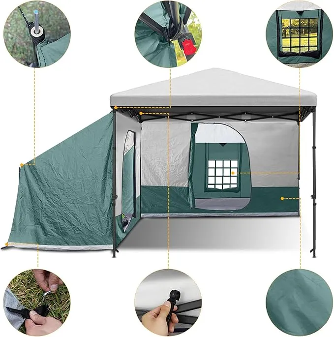 KAMPKEEPER Side Tent,Camping Tent for 10' x 10' Pop Up Canopy, Easy Set Up Gazebo,Compatible with 10' Wide Canopy Tents