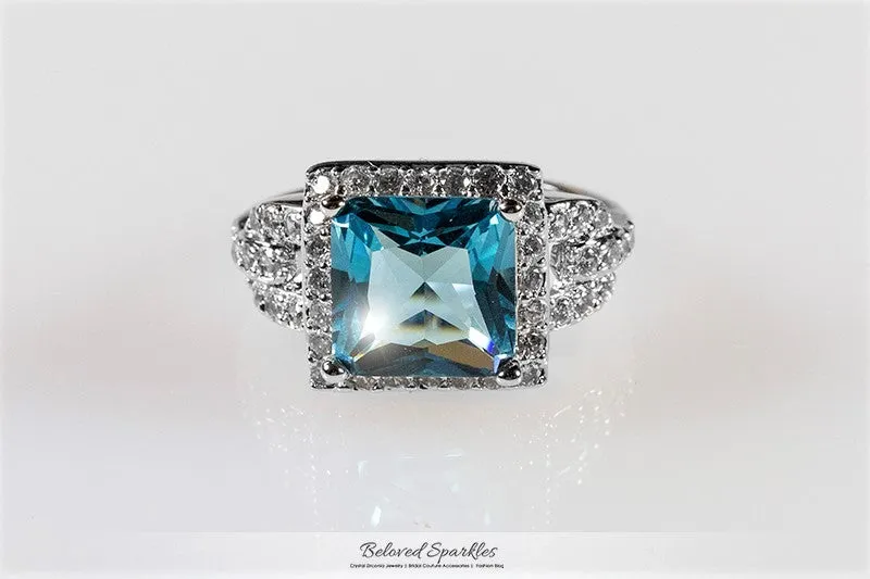 Kara 5.6ct Aqua Princess Halo Cocktail Ring | 6ct