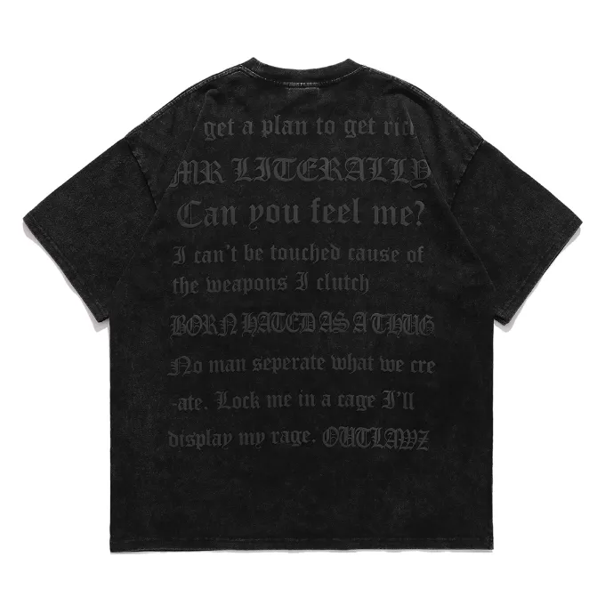 【LawFoo】Vintage Letter Graphic Washed T-Shirt