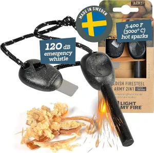 Light My Fire Flint Fire Starter Ferro Rod Survival Tool Army — Fire Steel Bushcraft Gear — Flint and Steel Magnesium Fire Starter Kit — 3/8” 2-in-1 Fire Starters for Campfires — 12,000 Strikes