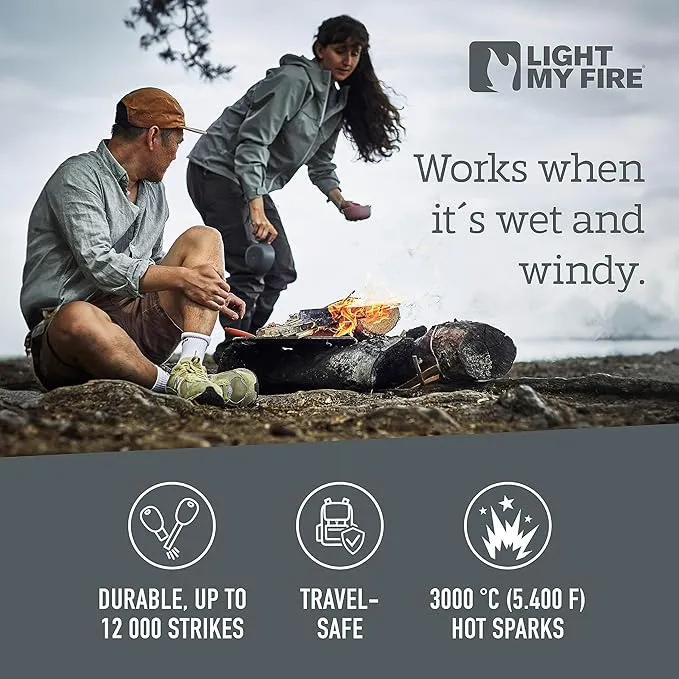 Light My Fire Flint Fire Starter Ferro Rod Survival Tool Army — Fire Steel Bushcraft Gear — Flint and Steel Magnesium Fire Starter Kit — 3/8” 2-in-1 Fire Starters for Campfires — 12,000 Strikes