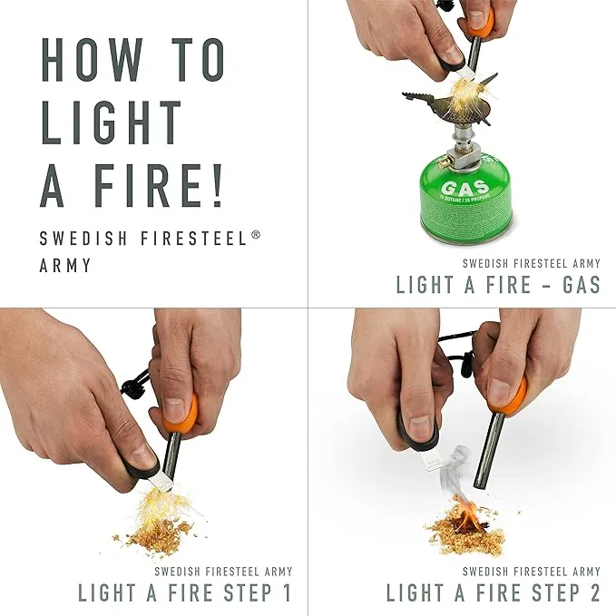 Light My Fire Flint Fire Starter Ferro Rod Survival Tool Army — Fire Steel Bushcraft Gear — Flint and Steel Magnesium Fire Starter Kit — 3/8” 2-in-1 Fire Starters for Campfires — 12,000 Strikes