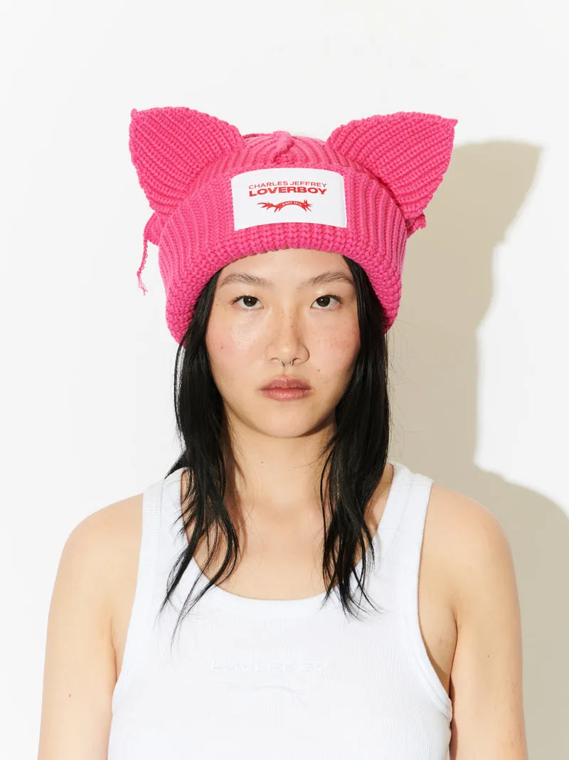 LOVERBOY BY CHARLES JEFFREY CHUNKY EARS BEANIE PINK