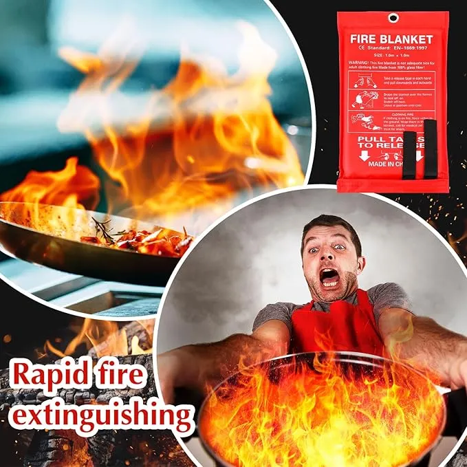 Macarrie 6 Pack 39” x 39” Fire Blanket Emergency Fire Blanket for Home and Kitchen Suppression Blanket Safety Fiberglass Fireproof Blanket Survival for Fireplace Car Office Camping (Red)
