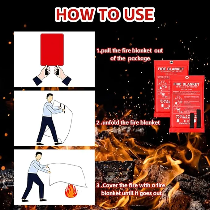 Macarrie 6 Pack 39” x 39” Fire Blanket Emergency Fire Blanket for Home and Kitchen Suppression Blanket Safety Fiberglass Fireproof Blanket Survival for Fireplace Car Office Camping (Red)