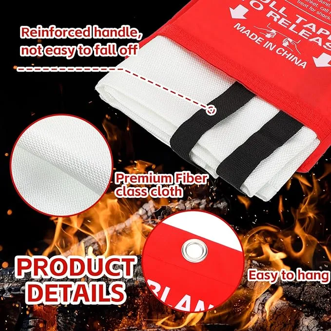 Macarrie 6 Pack 39” x 39” Fire Blanket Emergency Fire Blanket for Home and Kitchen Suppression Blanket Safety Fiberglass Fireproof Blanket Survival for Fireplace Car Office Camping (Red)