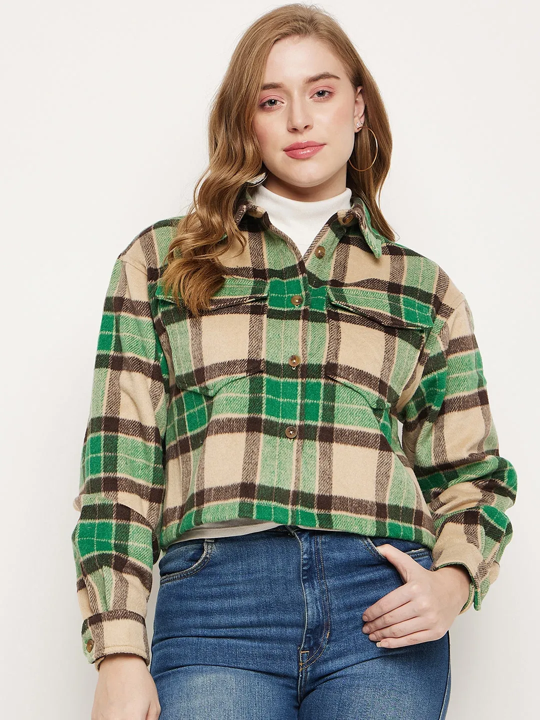Madame Green Plaid Crop Shacket