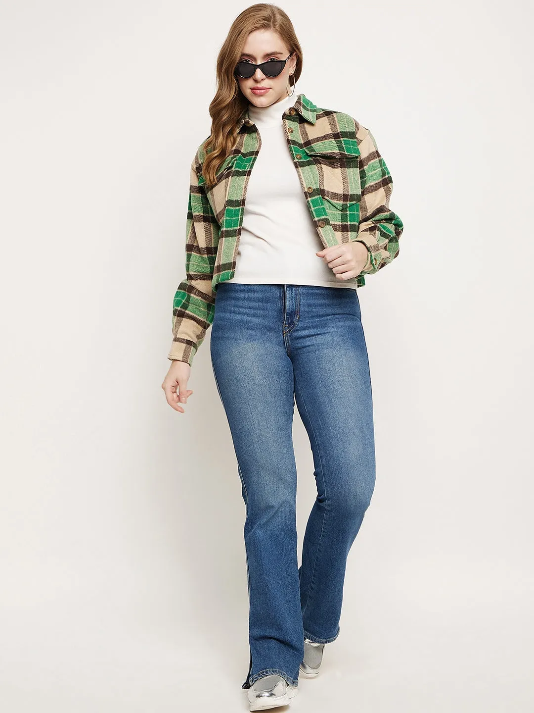 Madame Green Plaid Crop Shacket