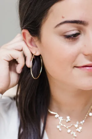 Matte Hammered Gold Hoops, Medium