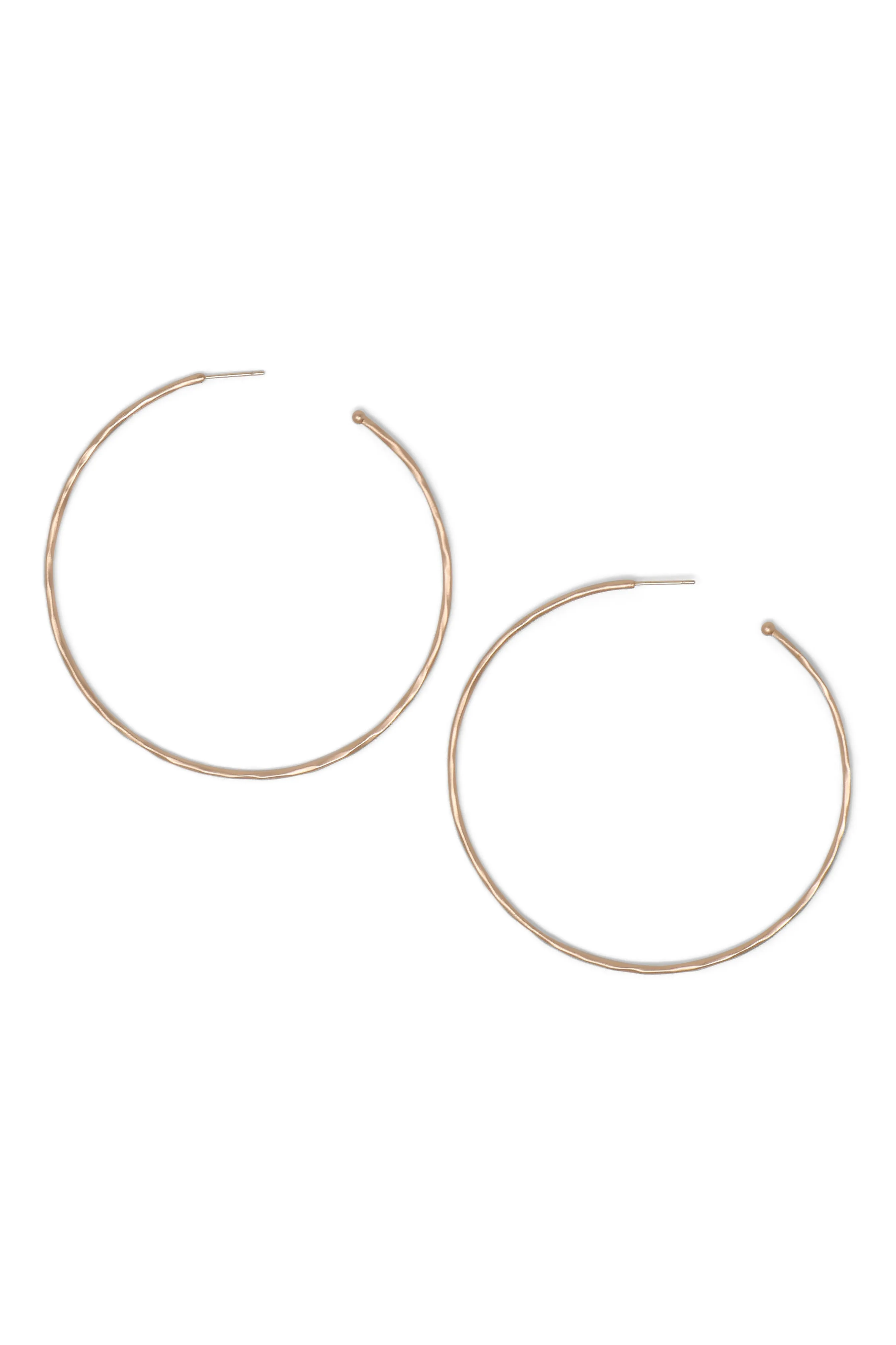 Matte Hammered Rose Gold Hoops, Large
