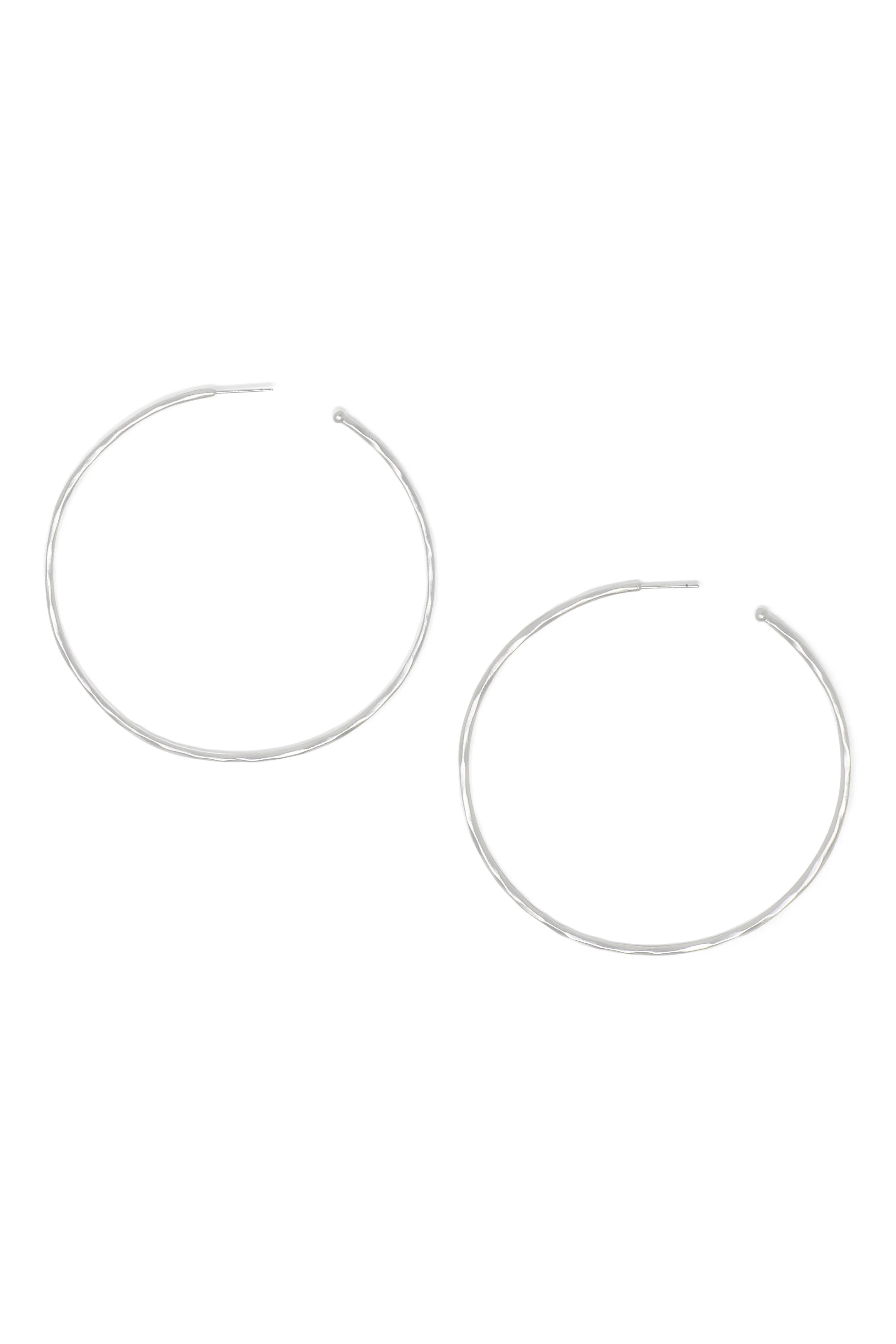 Matte Hammered Silver Hoops, Large