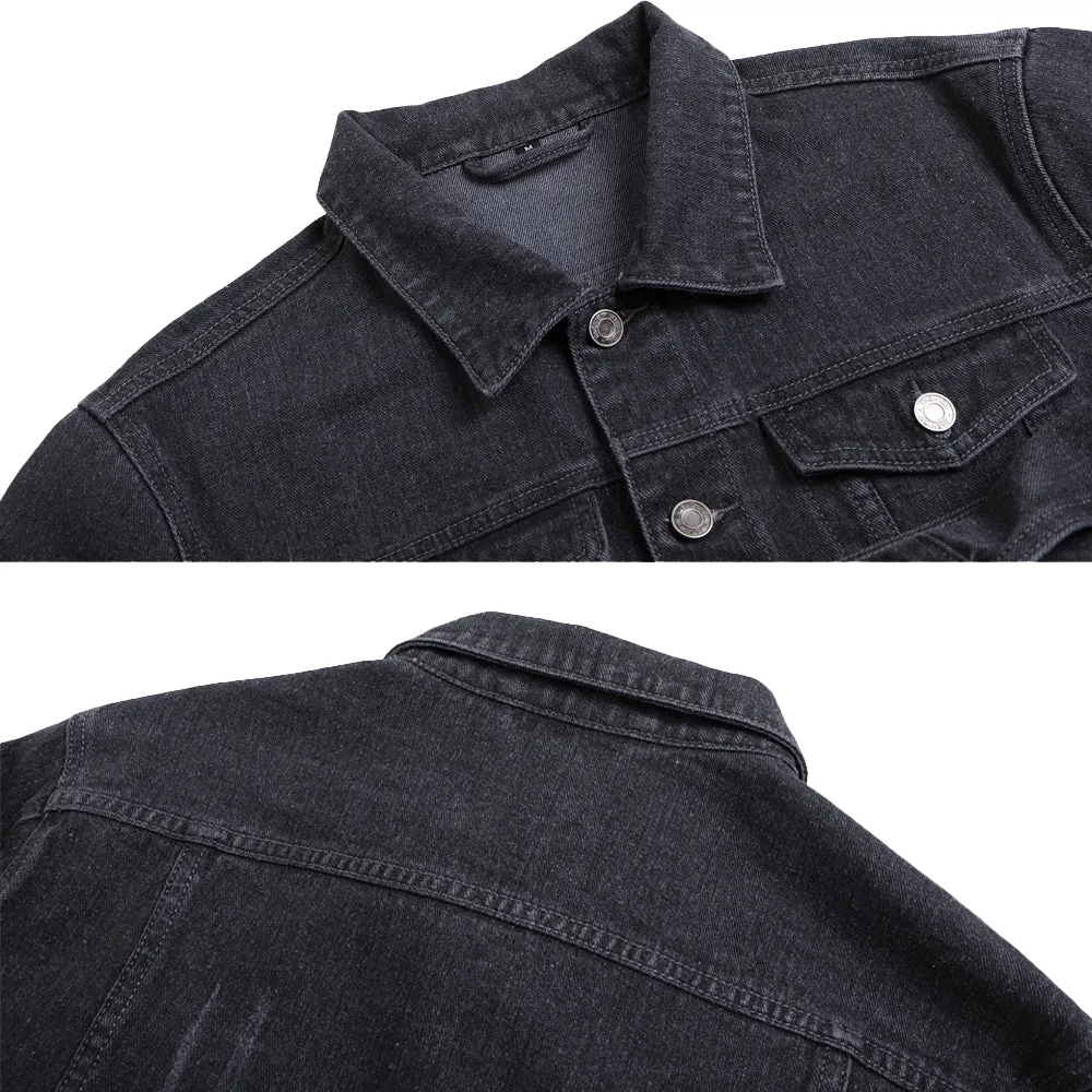 Mens Vintage Cartoon Cute king Bear Prints Denim Jacket
