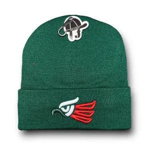 Mexico Eagle Beanie Hat Green New Insulated Front Embroidery