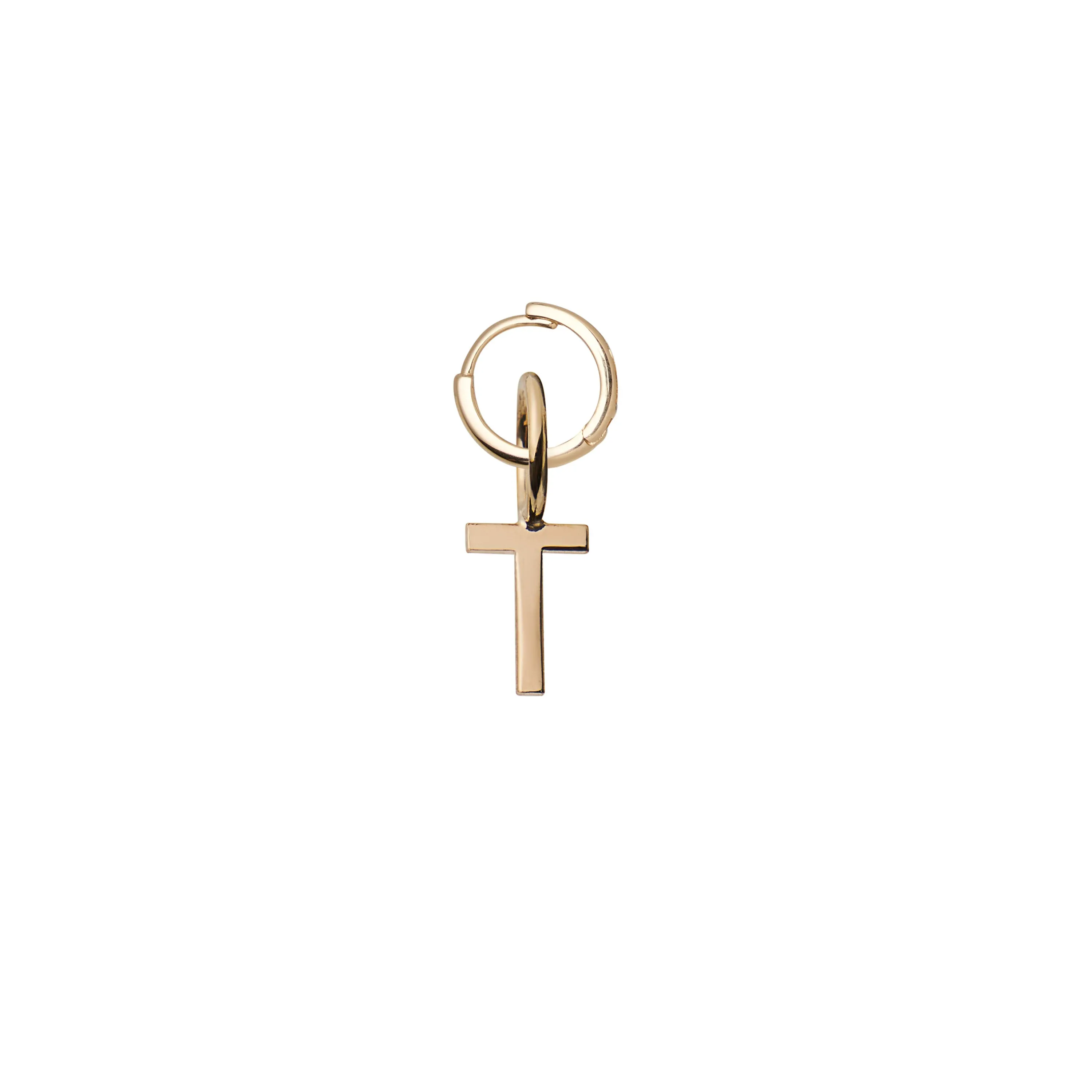 Mini Letter T Pendant Earring - Gold