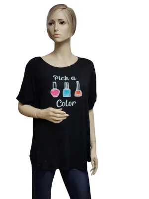 Nail Themed Top with Cuffed Sleeve