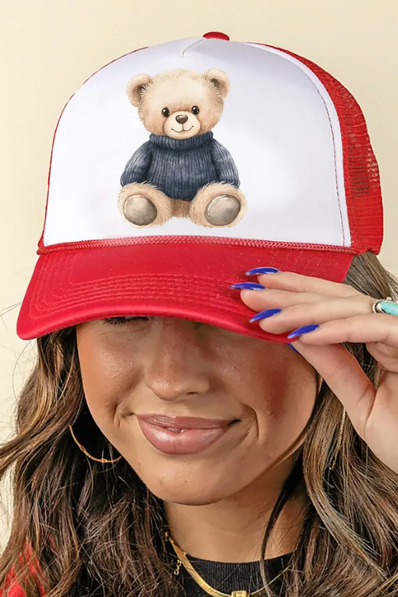Navy Vintage Teddy Bear Foam Mesh Back Trucker Cap
