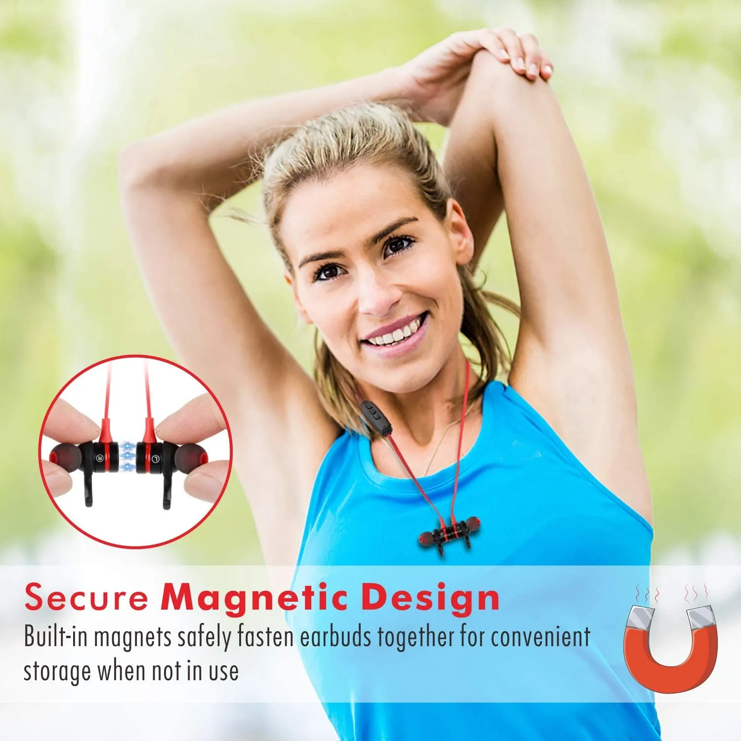 New Bluetooth Parasom A1 Magnetic, V4.1 Wireless Stereo Bluetooth Earphones Sport Headset In-Ear Noise Isolation for Gym Running -Sweatproof, Microphone (Black/red)
