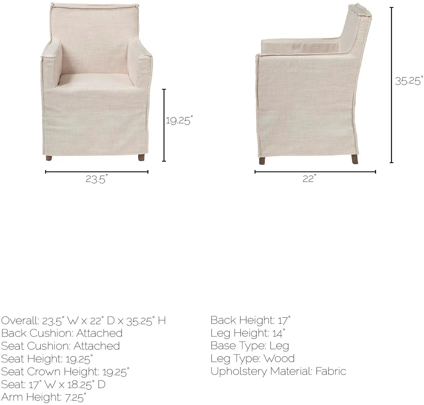 New Mercana Elbert Dining Chair (II - Cream Fabric Slip-Cover Brown Solid Wood Frame) Retails $799 