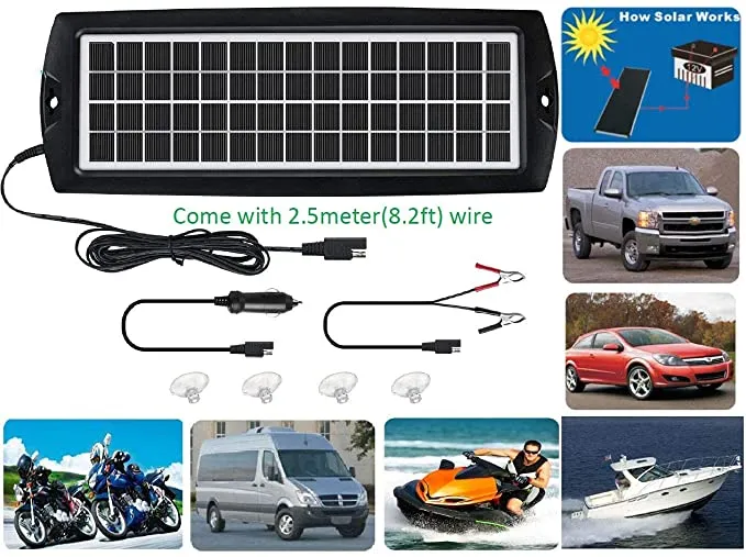 New Sunway Solar Car Battery Trickle Charger & Maintainer 5W Solar Panel Power 12V Charger kit Portable Waterproof for Automotive RV Marine Boat Truck Motorcycle Trailer Tractor Powersports Snowmobiles
