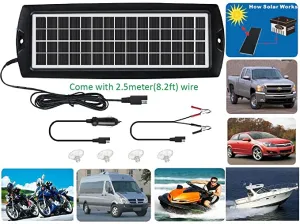 New Sunway Solar Car Battery Trickle Charger & Maintainer 5W Solar Panel Power 12V Charger kit Portable Waterproof for Automotive RV Marine Boat Truck Motorcycle Trailer Tractor Powersports Snowmobiles