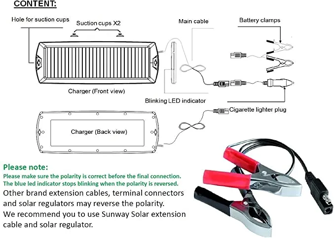 New Sunway Solar Car Battery Trickle Charger & Maintainer 5W Solar Panel Power 12V Charger kit Portable Waterproof for Automotive RV Marine Boat Truck Motorcycle Trailer Tractor Powersports Snowmobiles