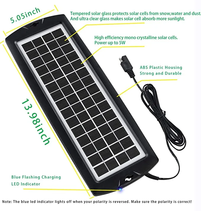 New Sunway Solar Car Battery Trickle Charger & Maintainer 5W Solar Panel Power 12V Charger kit Portable Waterproof for Automotive RV Marine Boat Truck Motorcycle Trailer Tractor Powersports Snowmobiles