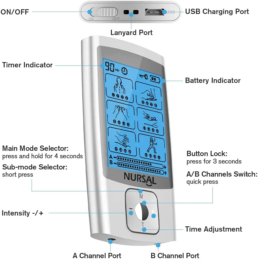 NURSAL 24 Modes Dual Channels EMS TENS Machine